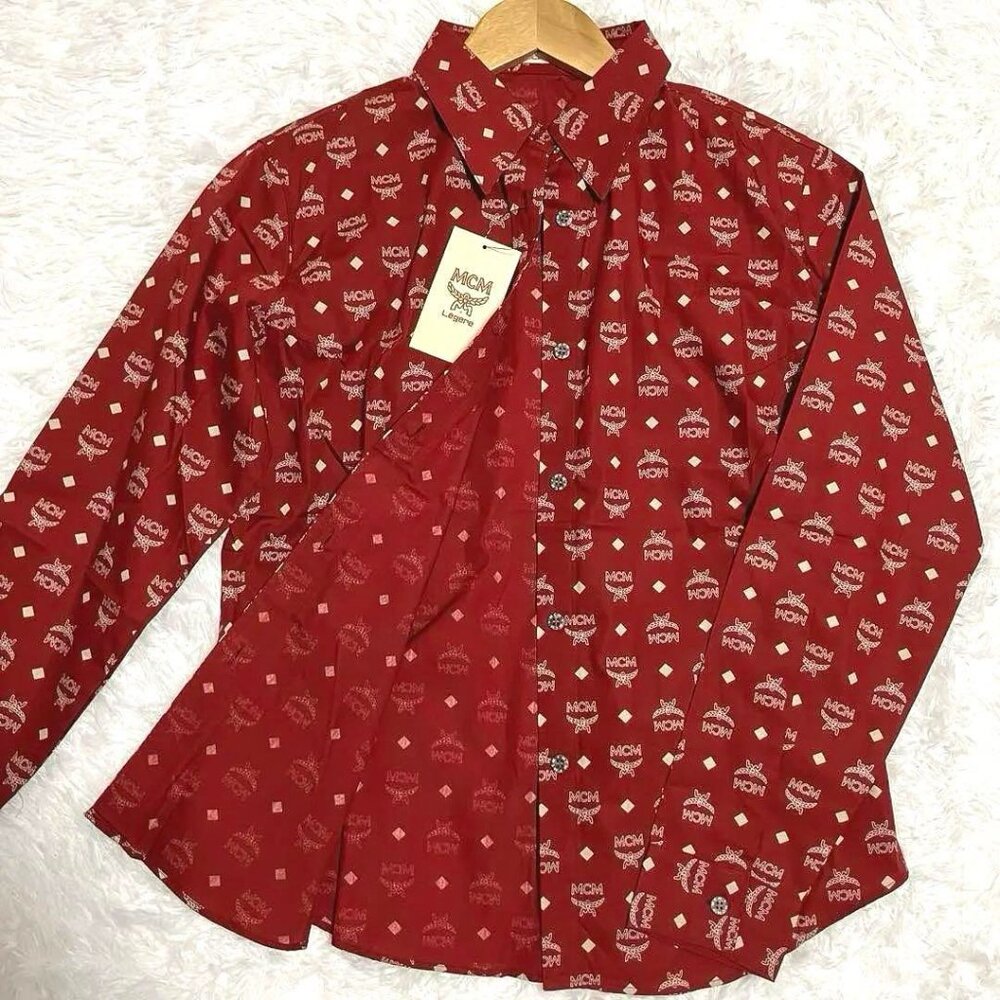 Mcm Red Monogram Button Down Long Sleeve Shirt - image 1
